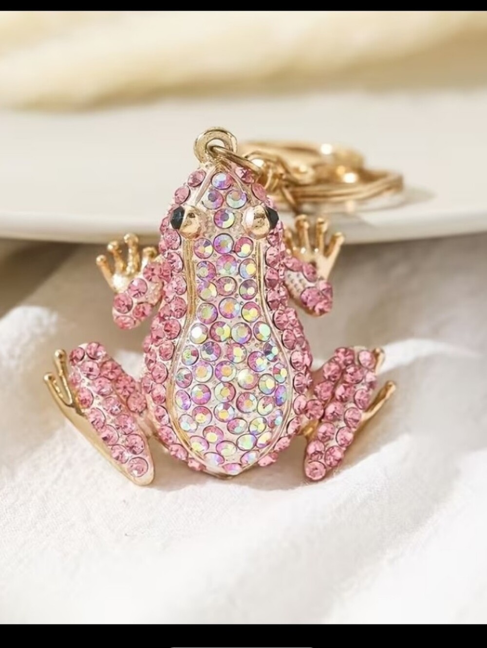 Gold-Tone Pink  Frog Bag Charm Keychain